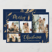 Elegante Navy Gold Foto Collage Weihnachtskarte (Vorne/Hinten)