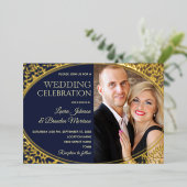 Elegante Navy Gold Foto Hochzeit Folieneinladung (Stehend vorne)
