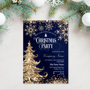 Elegante Navy-Gold-Glitter-Weihnachtsfeier für Unt Einladung