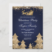 Elegante Navy Gold Glitzer Weihnachtsbaum Party Einladung (Vorderseite)