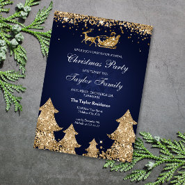 Elegante Navy Gold Glitzer Weihnachtsbaum Party Einladung