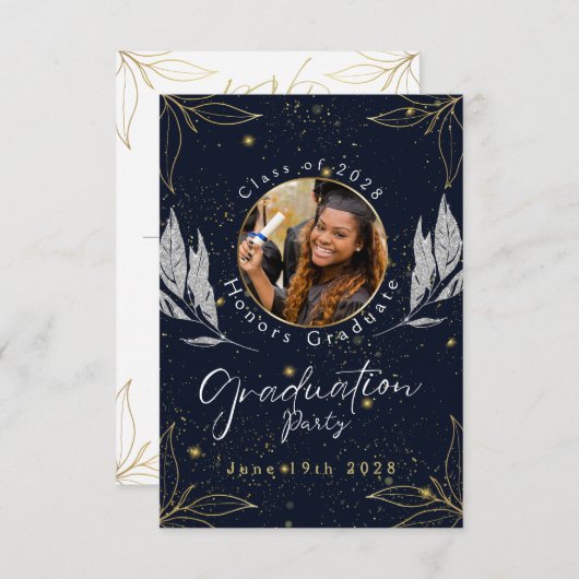 Elegante Navy Gold Graduation Party RSVP Karte (Vorne/Hinten)