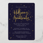 Elegante Navy/Gold Halloween Spooktacular + Sterne Folieneinladung (Vorderseite)