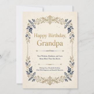Elegante Navy-Gold-Happy-Birthday-Opa-Karte  Einladung
