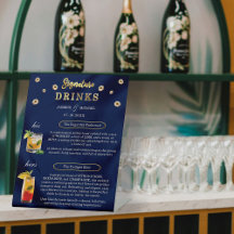 Elegante Navy Gold Hochzeit Floral Signature Drink
