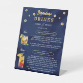 Elegante Navy Gold Hochzeit Floral Signature Drink Sockelschild (Vorderseite)