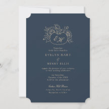 Elegante Navy-Gold-Hochzeitseinladung zum Herbst