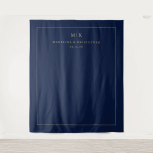Elegante Navy-Gold-Initialen Wandteppich