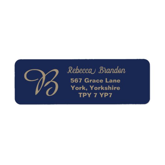 Elegante Navy Gold Name Monogram Rücksendeadresse (Vorne)