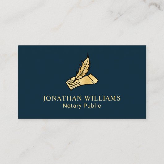 Elegante Navy & Gold Notary Public Business Card Visitenkarte (Vorderseite)