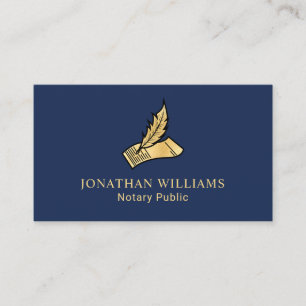 Elegante Navy & Gold Notary Public Business Card Visitenkarte