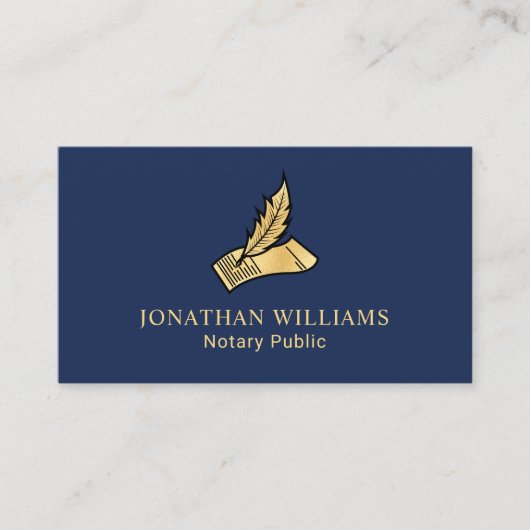 Elegante Navy & Gold Notary Public Business Card Visitenkarte (Vorderseite)