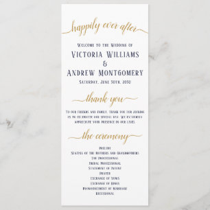 Elegante Navy-Gold-Schrift Minimalistische Hochzei Programm