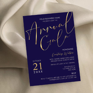 Elegante Navy & Gold Script Business Annual Gala Einladung