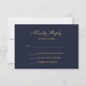 Elegante Navy & Gold Script RSVP Cards Karte (Vorderseite)