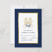 Elegante Navy Gold Seepferde Moderne Hochzeit RSVP Karte (Vorderseite)