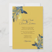Elegante Navy & Gold Watercolor Blätter Hochzeit Einladung (Vorderseite)