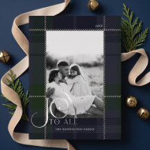 Elegante Navy-Grün-Kariert-Familienfoto-Weihnachte