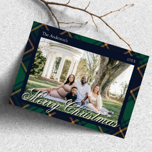 Elegante Navy-Grün Karo-Weihnachten Feiertagskarte
