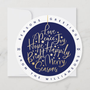 Elegante Navy-Grüße-Typografie-Verzierung Foto Feiertagskarte