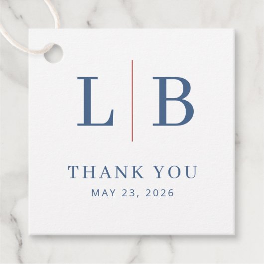 Elegante Navy-Initialen mit roter Linie Geschenkanhänger (Vorderseite)