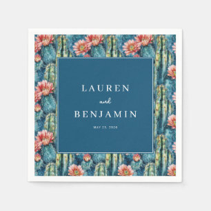 Elegante Navy-Kaktus-Blumen Serviette
