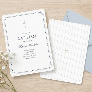 Elegante Navy-Klassik einfache Taufe  Einladung