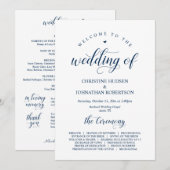 Elegante Navy-Klassikschrift, Hochzeitsfeier Programm (Vorne/Hinten)