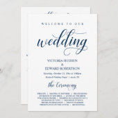 Elegante Navy-Klassikschrift, Hochzeitsfeier Programm (Vorne/Hinten)