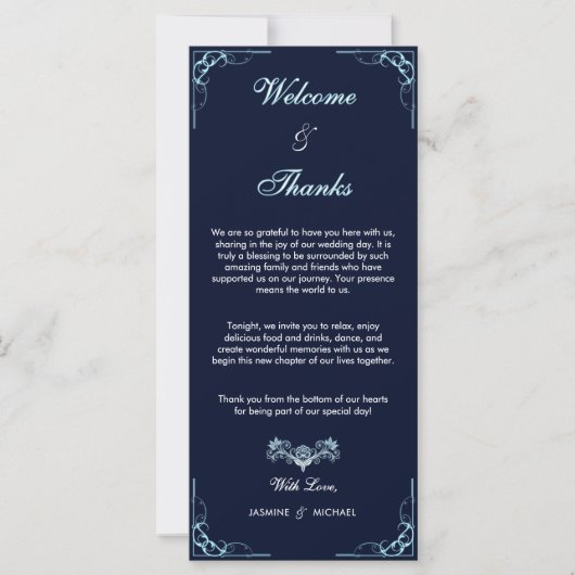 Elegante Navy & Light Blue Script Herzlichen Dank (Vorderseite)