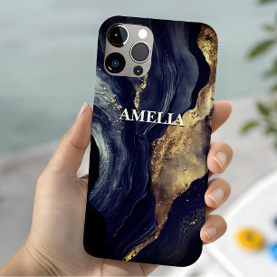 Elegante Navy-Marmor-Kunst mit falschem Goldglitte Case-Mate iPhone 14 Hülle
