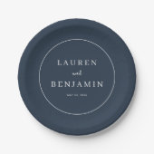 Elegante Navy-Minimalismus-Hochzeit Pappteller (Vorderseite)