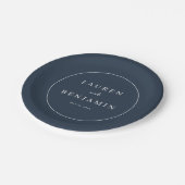 Elegante Navy-Minimalismus-Hochzeit Pappteller (Schrägansicht)