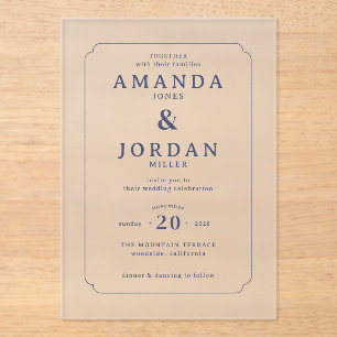 Elegante Navy Minimalistische Hochzeitseinladung Acryleinladungen