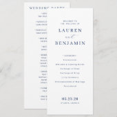 Elegante Navy-Minimalistische Hochzeitszeremonie Programm (Vorne/Hinten)