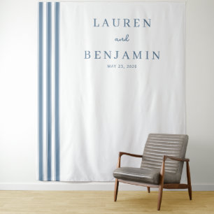 Elegante Navy Minimalistische Linien Wandteppich