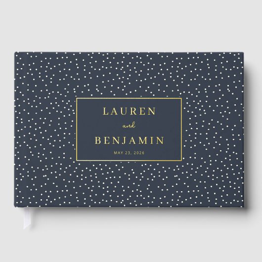 Elegante Navy mit Punkten Gästebuch (Vorderseite)