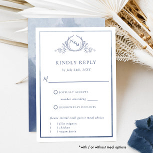 Elegante Navy Monogram und Watercolor Wedding RSVP