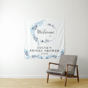 Elegante Navy-Monogramm-Blumen-Hochzeitsdusche-Wil Wandteppich