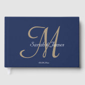 Elegante Navy Name Monogram Script Wedding Party Gästebuch (Vorderseite)