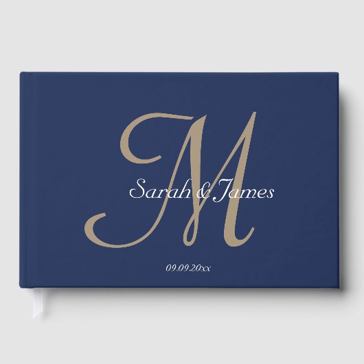 Elegante Navy Name Monogram Script Wedding Party Gästebuch (Vorderseite)