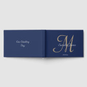 Elegante Navy Name Monogram Script Wedding Party Gästebuch (Voll)