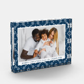 Elegante Navy Nordic Snowflake Muster Weihnachten Fotoblock (Links)