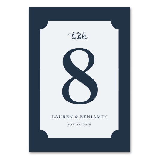 Elegante Navy Nummer Acht Tischnummer (Vorderseite)