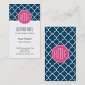 Elegante Navy-Quatrefolie mit rosa Monogramm Visitenkarte (Vorne/Hinten)