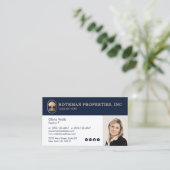 Elegante Navy Real Anwesen Agent Foto Business Car Visitenkarte (Stehend Vorderseite)