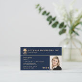 Elegante Navy Real Anwesen Agent Foto Business Car Visitenkarte (Stehend Vorderseite)