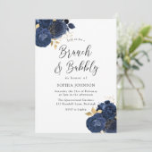 Elegante Navy Rose Brunch Bubbly Brautparty Einladung (Stehend Vorderseite)