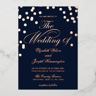 Elegante Navy Rose Gold Confetti Wedding Folieneinladung