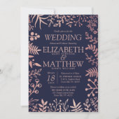 Elegante Navy & Rose Gold Floral Wedding Probe Einladung (Vorderseite)